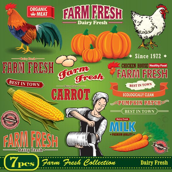 مجموعه المان طراحی پوستر Vintage Farm Fresh