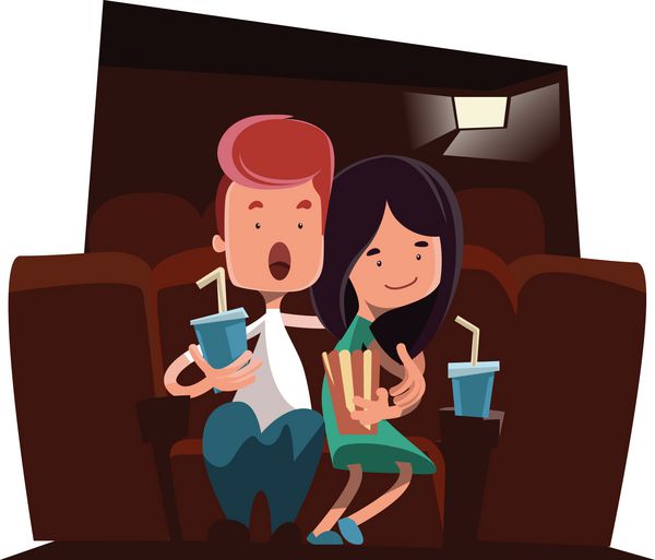 شخصیت کارتونی تصویرسازی زوج ناز در سینما