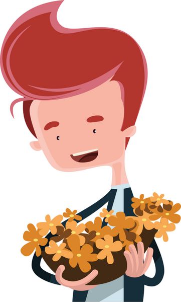 گل در دست تصویر وکتور شخصیت کارتونی