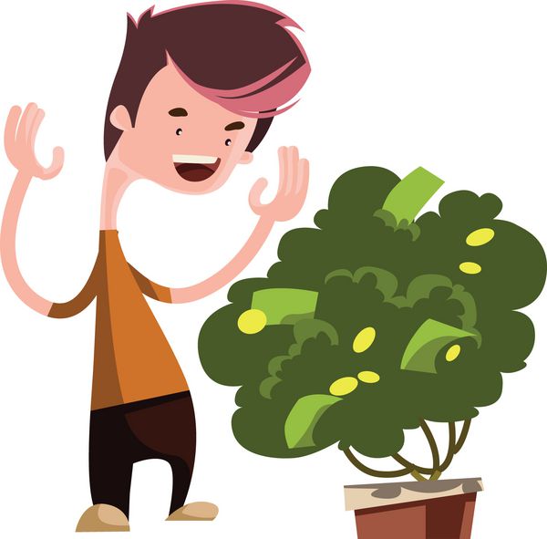 درخت پول در حال رشد شخصیت کارتونی وکتور سبز