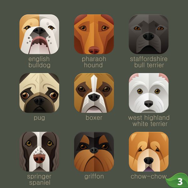 صورت حیوانات برای نمادهای برنامه-سگ مجموعه ۲