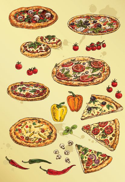 ست نقاشی دستی پیتزا