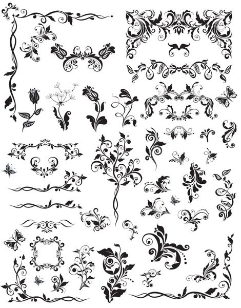 عناصر طراحی گل وینتیج سیاه و سفید