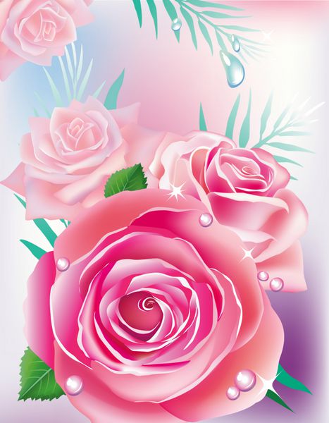 وکتور - کارت با گل رز صورتی