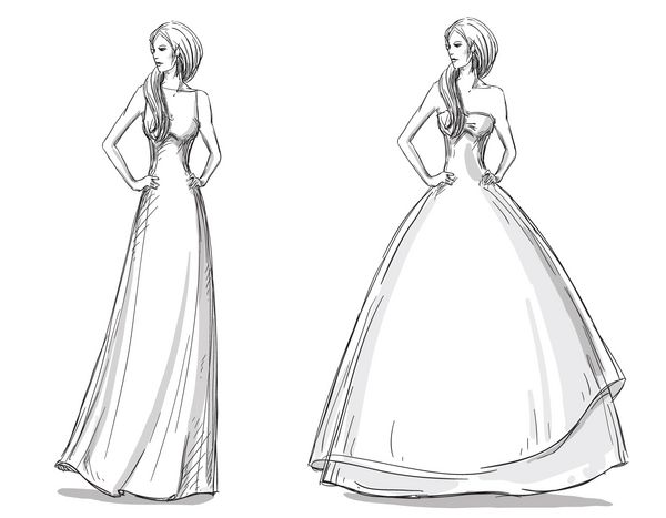 تصویرسازی مد طرح وکتور لباس بلند عروس