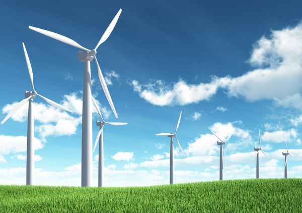 توربین بادی برای انرژی جایگزین در آسمان پس زمینه
