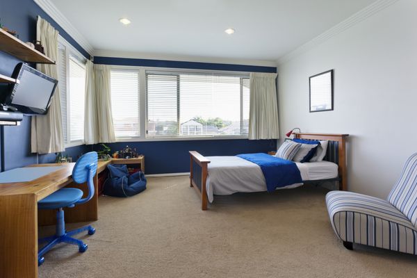 اتاق خواب کودک مدرن با دکوراسیون سفید و آبی
