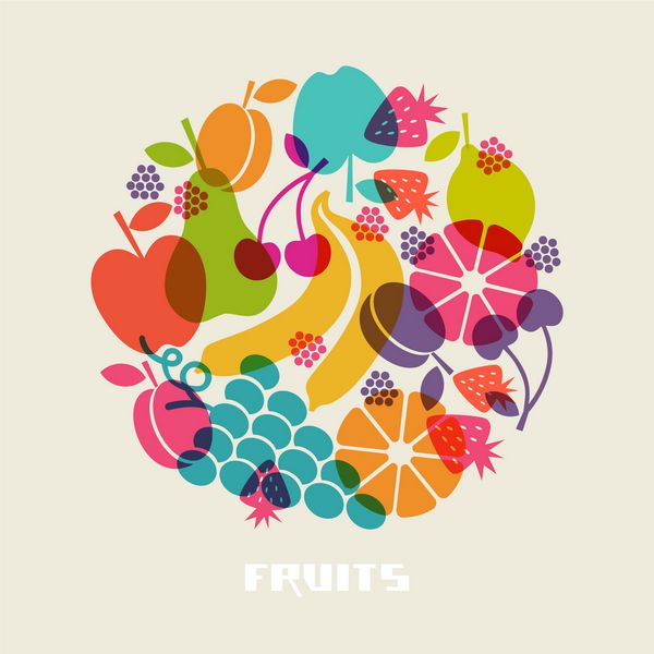 نماد میوه های رنگی وکتور علامت غذا تصویر شیوه زندگی سالم برای چاپ وب عنصر طراحی دایره
