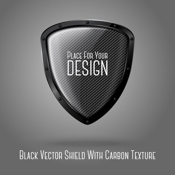 سپر براق واقعی سیاه و سفید با بافت کربنی براق و حاشیه مشکی جدا شده در زمینه خاکستری با pl برای طراحی و برند شما بردار