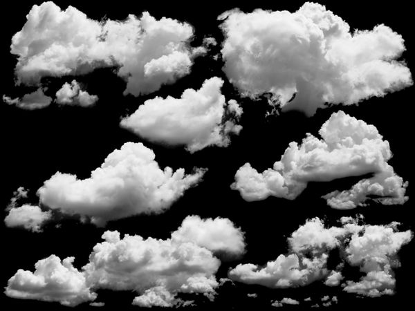 مجموعه ای از ابرهای جدا شده روی سیاهی عناصر طراحی