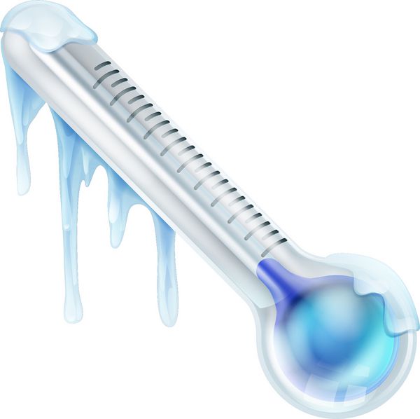 تصویری از دماسنج منجمد سرد در دمای پایین با یخ برف و استالاکتیت