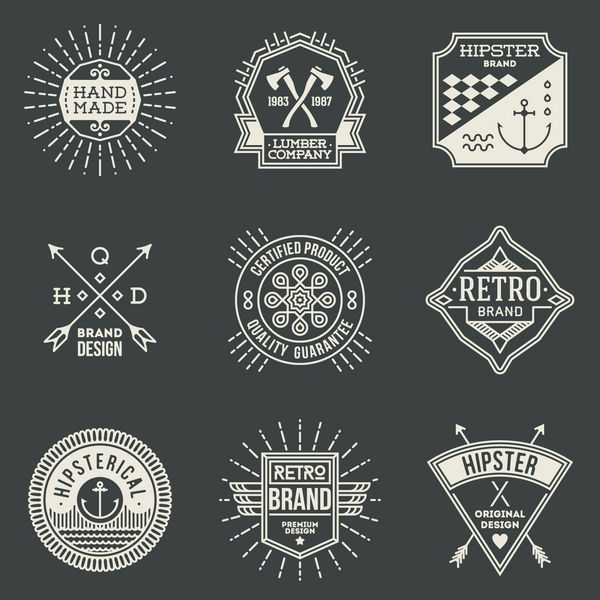 مجموعه لوگو تایپ های نشان های طراحی رترو 7 عناصر وکتور پرنعمت