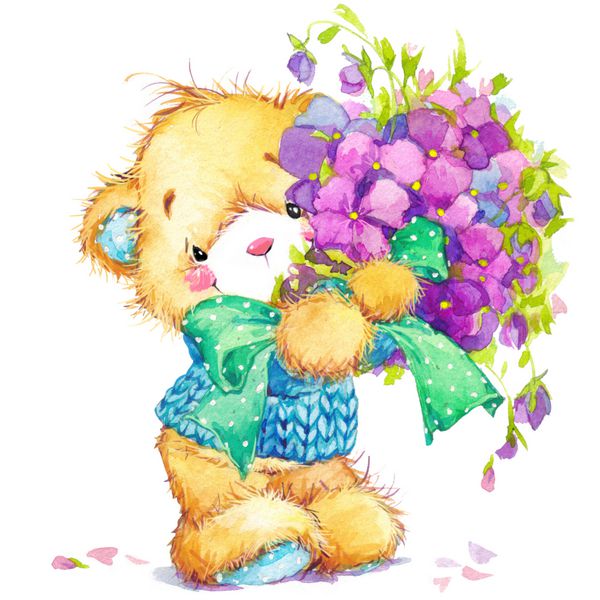 خرس عروسکی و گل آبرنگ