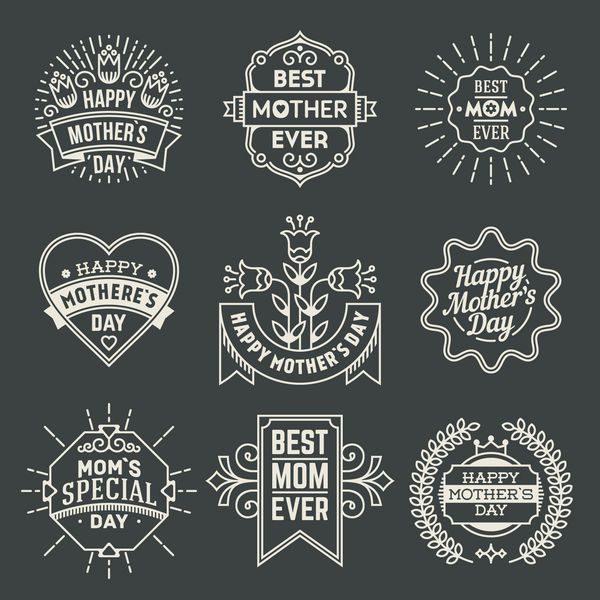 روز مادر مجموعه لوگو تایپ های نشان های طراحی رترو وکتور عناصر وینتیج