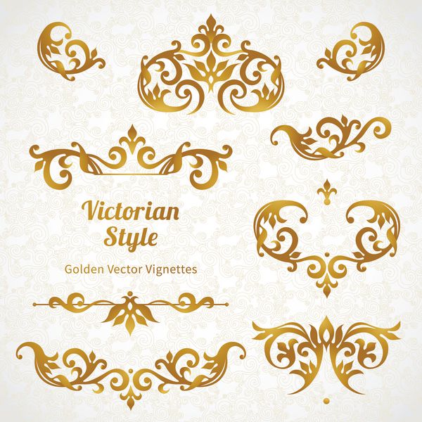 مجموعه وکتور عکس های قدیمی به سبک ویکتوریا عنصر آراسته برای طراحی و pl برای متن الگوهای تزئینی برای دعوت عروسی تولد و کارت تبریک دکوراسیون سنتی طلایی