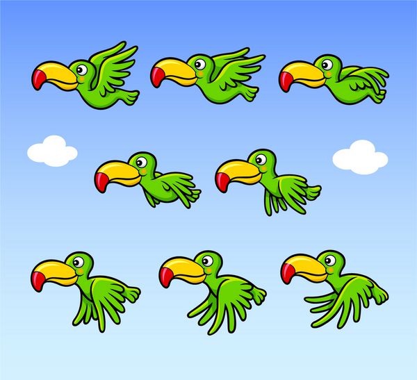 دارایی بازی ورق شخصیت کارتونی پرنده شاد پرواز می توانید برای انیمیشن بنر بازی یا هر طرحی که می خواهید استفاده کنید آسان برای استفاده