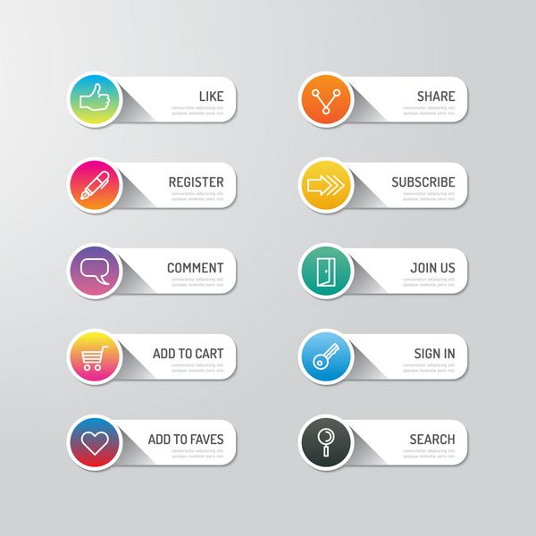 دکمه بنر مدرن با گزینه های طراحی آیکون های اجتماعی وکتور می تواند برای طرح گردش کار اینفوگرافیک بنر چکیده رنگ گرافیک یا طرح بندی وب سایت استفاده شود