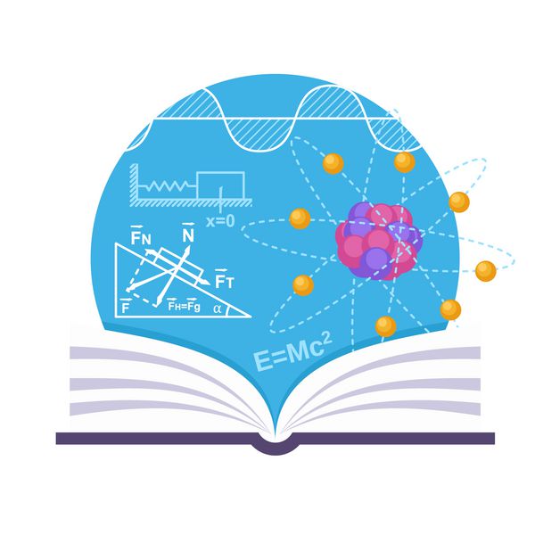 نشان فیزیک با یک کتاب ساختار اتم و برخی از طرح ها