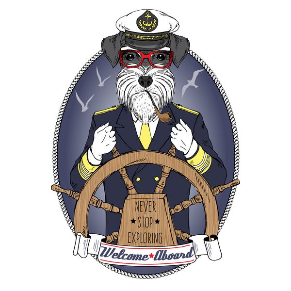 کاپیتان سگ schnauzer پوستر دریایی هنر خزدار تصویر کشیده شده با دست