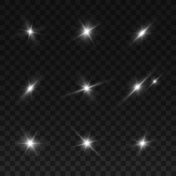 ستاره ها و چراغ های درخشان جدا شده بر روی پس زمینه شفاف سیاه و سفید تصاویر وکتور 