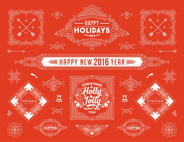 ست تزیینات کریسمس عناصر تعطیلات برای کارت های تبریک برچسب ها نشان ها و لوگوهای قدیمی تایپوگرافیک مجموعه خوشنویسی را شکوفا می کند