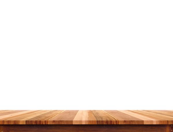 ایزوله روی میز چوبی قهوه ای خالی روی پس زمینه سفید sp برای plment you پس زمینه ماکت قالب برای نمایش محصول بگذارید