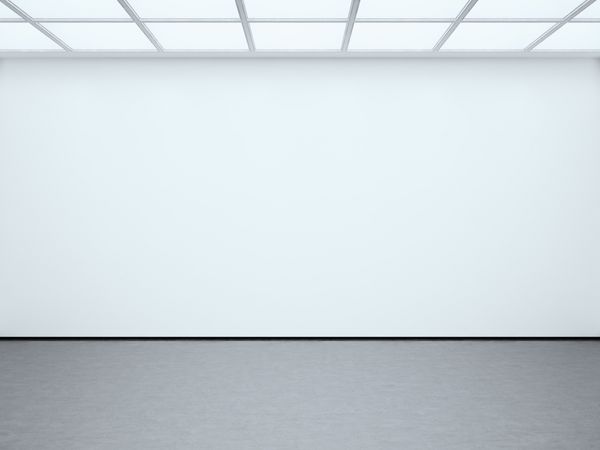 گالری معاصر دیوار خالی سفید نمایشگاه باز مدرن با کف بتنی pl برای اطلاعات کسب و کار ماکت افقی رندر سه بعدی