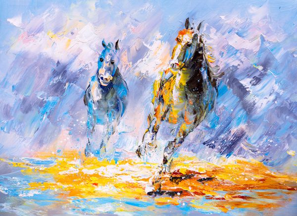 نقاشی رنگ روغن - اسب دونده