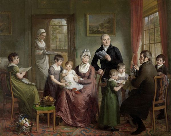 پرتره خانواده آدریان بونباکر با dirk l بنیویتز اثر آدریان د لیلی 1809 نقاشی هلندی رنگ روغن روی بوم مردان نقره‌سازان برجسته آمستردام بودند که بننویتز نشسته بودند