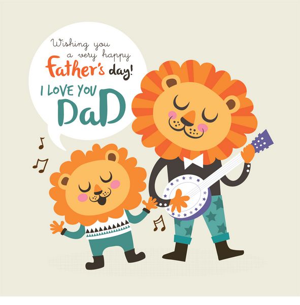 کارت تبریک روز پدر با شیر کوچولو و پدر