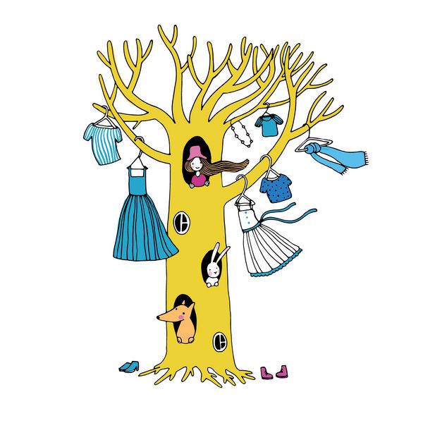 درخت جادویی با لباس روباه خرگوش و دختر وکتور