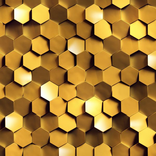 رندر سه بعدی بافت دیوار لانه زنبوری طلایی تصاویر دیجیتال cers شش گوش طلایی پس زمینه هندسی انتزاعی