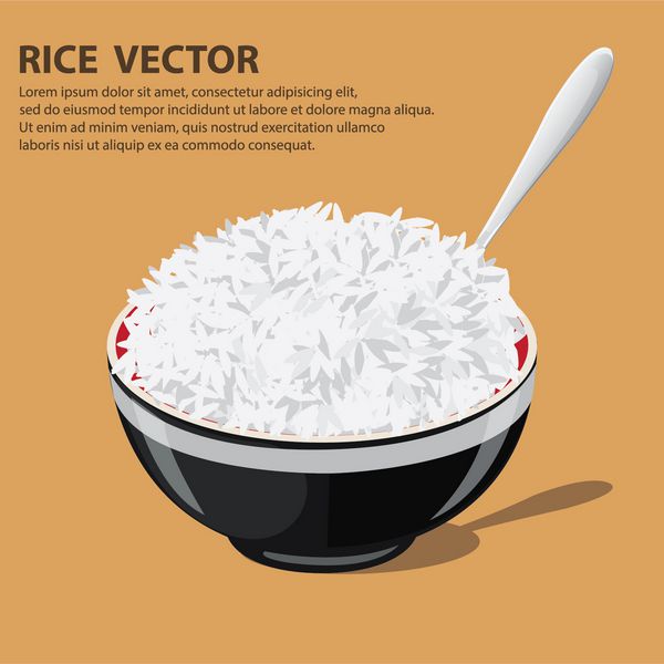 وکتور از چنگال و قاشق کاسه برنج سبک طراحی تخت تصویر یک بشقاب کارتونی برای پس زمینه غذای آسیایی