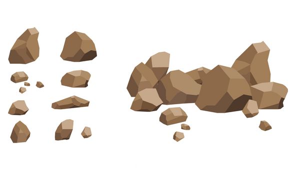 کارتون ست سنگ سنگ و s در سبک ایزومتریک 3D تخت مجموعه ای از تخته سنگ های مختلف بازی ویدیویی