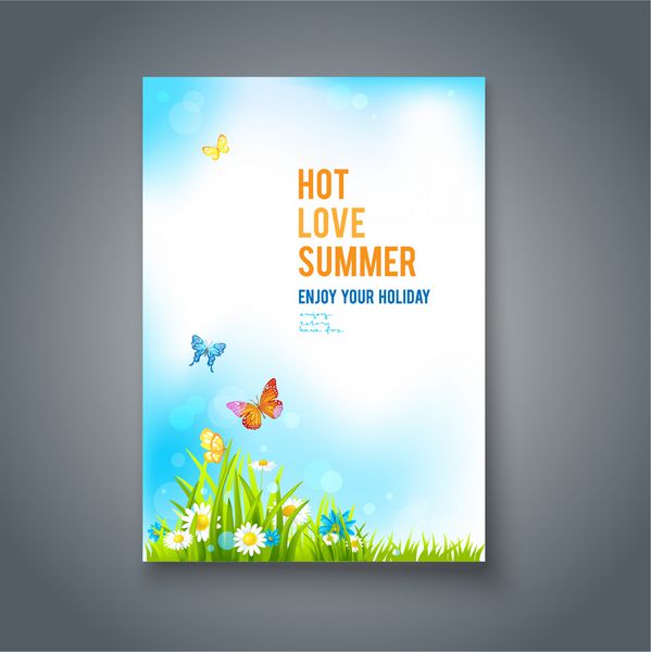 کارت مثبت تابستانی تابستانی روشن با گل و پروانه قالب طبیعت برای طراحی بنر بلیط بروشور کارت پوستر و غیره
