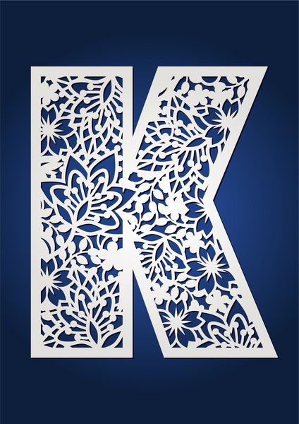 تکنگ کاغذ گل برش حرف بزرگ k ممکن است برای برش لیزری رزرو ضایعات پلاتر رومیزی استفاده شود مونوگرام k اولیه با گل و برگ برای برش کاغذ ست حروف گل برای عروسی