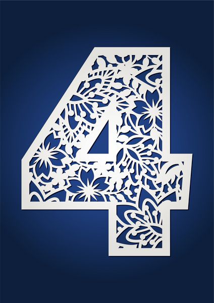زینتی شماره چهار گل شماره 4 برای تزئین الفبای فانتزی باغ مخفی برای برش لیزری فونت تزئینی بهاری