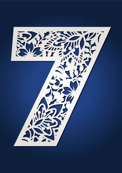 وکتور برش لیزری شماره هفت ممکن است برای برش کاغذ استفاده شود برش عدد الفبای گیاه شناسی فونت گل با الگوی زینتی ممکن است برای ماشین های برش استفاده شود