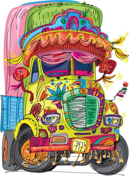 کامیون هندی تزئین شده با طرح های سنتی - کارتونی