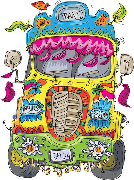 کامیون هندی تزئین شده با طرح های سنتی - کارتونی