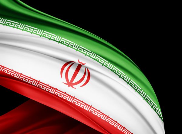 پرچم ابریشم ایران با کپی برای متن یا تصاویر شما و پس زمینه مشکی -تصویر سه بعدی
