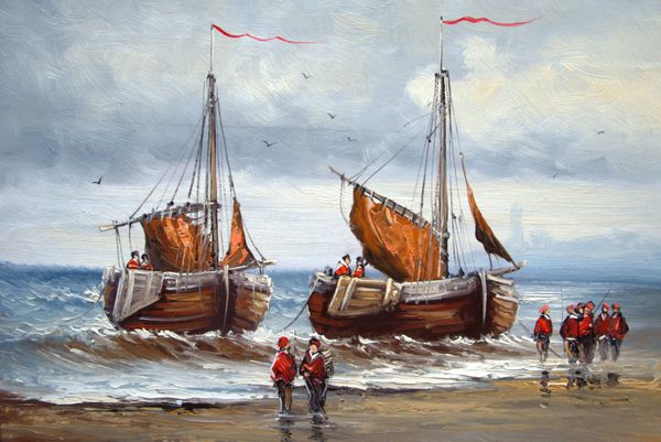 قایق ماهیگیران دریا نقاشی رنگ روغن
