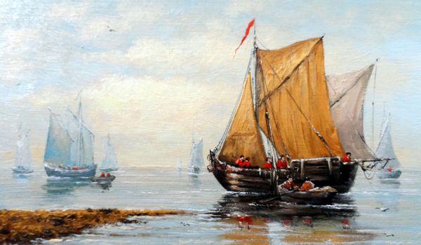 قایق ماهیگیر نقاشی روغن نقاشی ماهیگیری اقیانوس دریا آسمان بوم ماهیگیر ساحل قایق منظره هنر ساحل