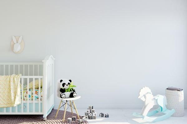 ماکت کردن دیوار در فضای داخلی اتاق کودک سبک اسکاندیناوی داخلی رندر سه بعدی تصویر سه بعدی