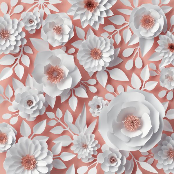 رندر سه بعدی تصاویر دیجیتال گل های کاغذی صورتی قرمز دسته گل عروس کارت عروسی کویلینگ کارت تبریک روز باغ دیوار شکوفه زیبا
