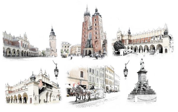 کراکوف میدان بازار کراکوف لهستان تصویرسازی در طراحی سبک طرح