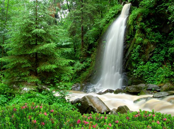 آبشار زیبا در پارک ملی دره tercino در کوه های novohradske-جمهوری چک