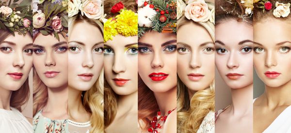 کلاژ زیبایی fs از زنان زنان زیبا با گل مد po دختری با تاج گل بر سر