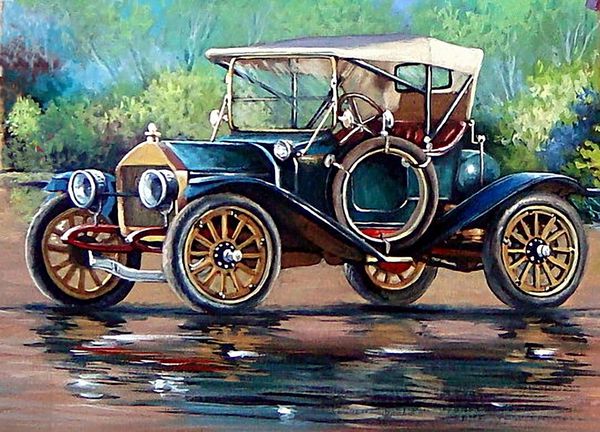 ماشین قدیمی ماشین رترو نقاشی رنگ روغن