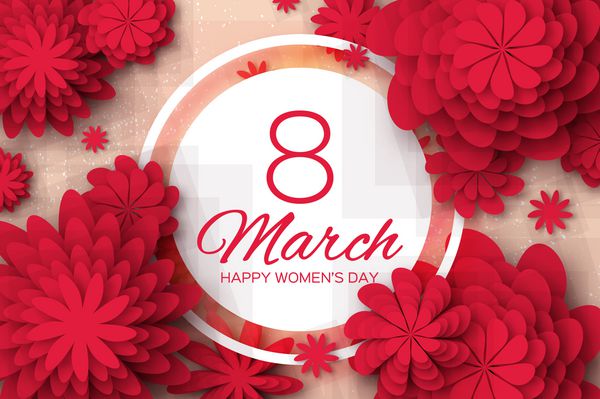 گل کاغذی قرمز 8 مارس کارت تبریک روز زن دسته گل اوریگامی قاب دایره sp برای متن در پس زمینه صورتی روز مادر مبارک وکتور وکتور بهار